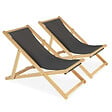 ID MARKET - Lot de 2 chaises longues pliantes chilienne bois toile gris anthracite - vignette