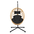 ID MARKET - Fauteuil oeuf suspendu ajouré effet rotin avec coussin noir - vignette