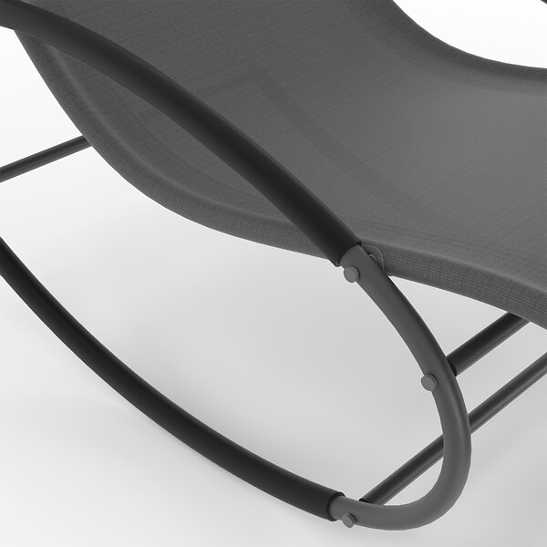 ID MARKET - Lot de 2 chaises longues - transat de jardin à bascule MALAWI gris anthracite et toile grise - large