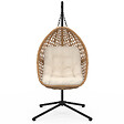ID MARKET - Fauteuil lune suspendu ajouré effet rotin avec coussin écru - vignette