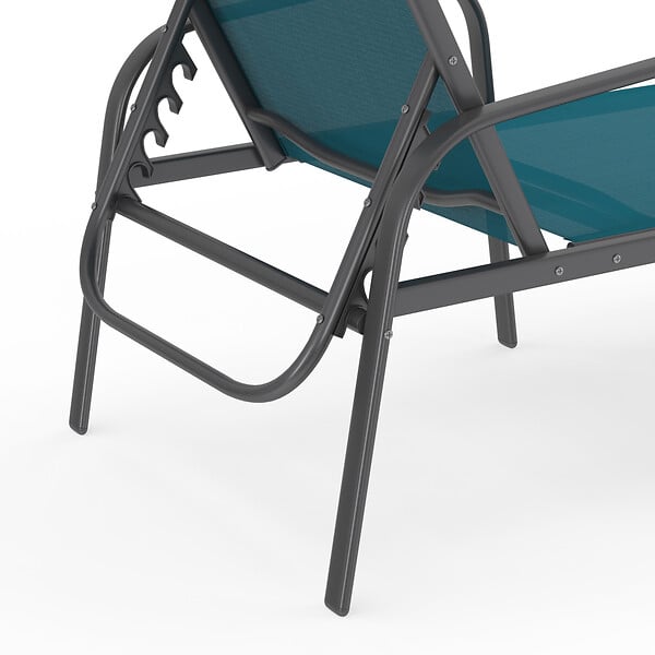 ID MARKET - Lot de 2 transats de jardin inclinables FIDJI en acier gris anthracite et toile bleu canard - large