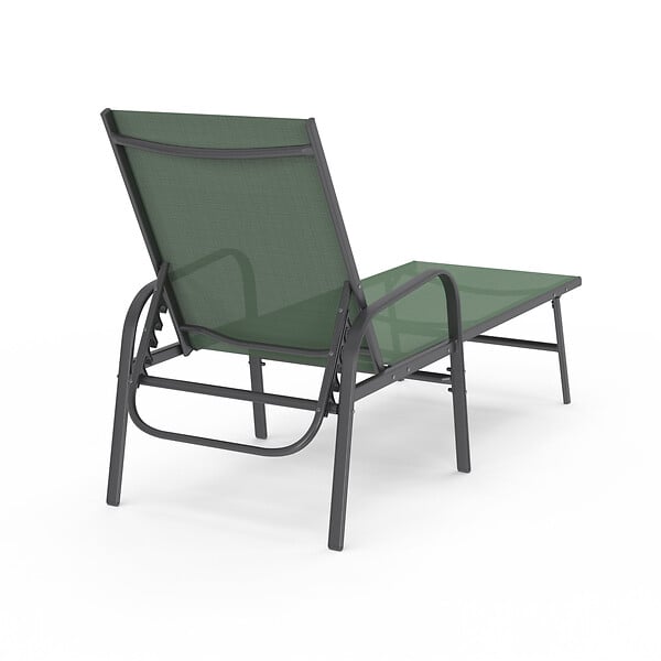 ID MARKET - Lot de 2 transats de jardin inclinables FIDJI en acier et toile vert olive - large