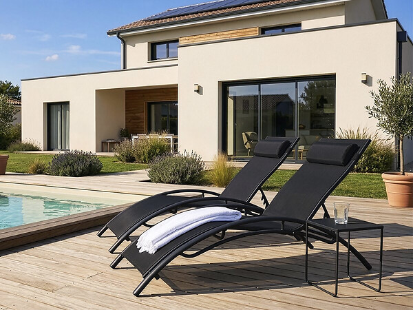 HABITAT ET JARDIN - Lot de 2 bains de soleil en aluminium Beauty "Phoenix" - Noir - large