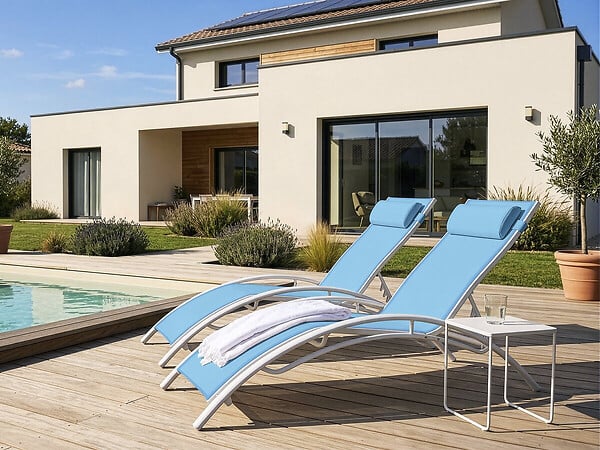HABITAT ET JARDIN - Bain de soleil en aluminium "Beauty" - Phoenix - Bleu - Lot de 2 - large