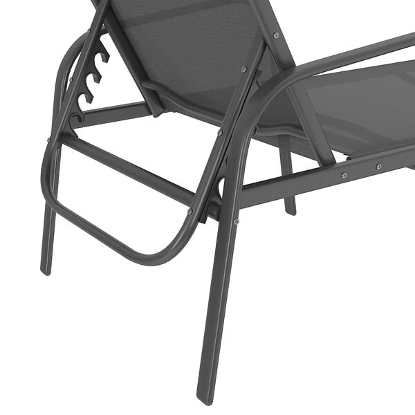 ID MARKET - Lot de 2 transats de jardin inclinables FIDJI en acier gris anthracite et toile grise - large