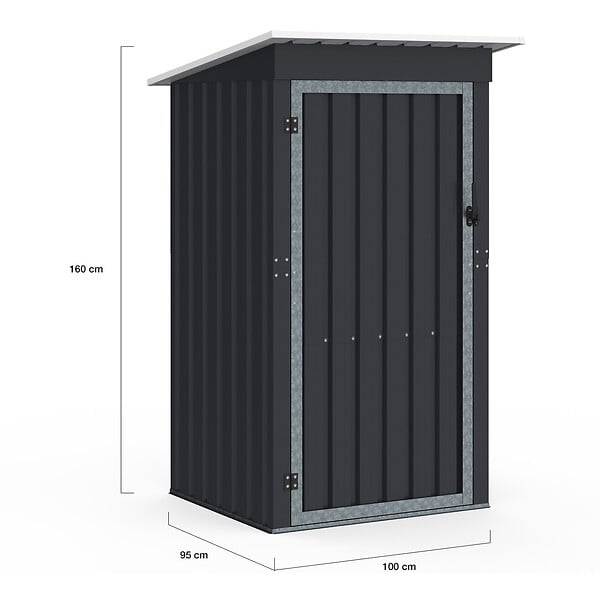 ID MARKET - Abri de jardin gris en acier galvanisé 100 x 95 x 160 cm avec toit incliné 1 porte - large