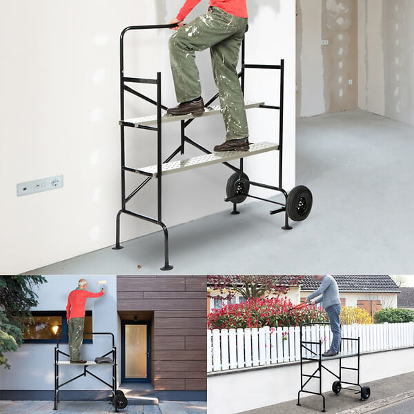 ID MARKET - Echafaudage mobile sur roues L.140xl.78xH.135 CM avec 2 plateformes - large