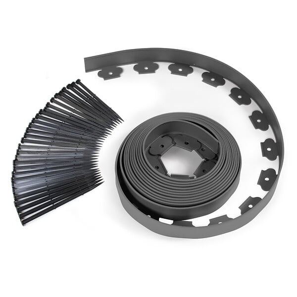 ID MARKET - Bordurette de jardin flexible 10 M gris anthracite hauteur 5 CM + 30 piquets - large