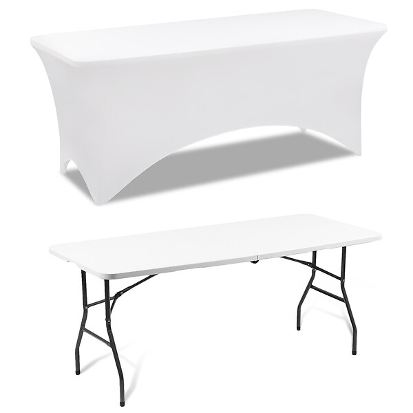 ID MARKET - Housse blanche pour table pliante 180 CM - large