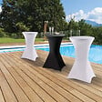ID MARKET - Lot de 2 tables hautes pliantes 105 CM et 2 housses blanches - vignette