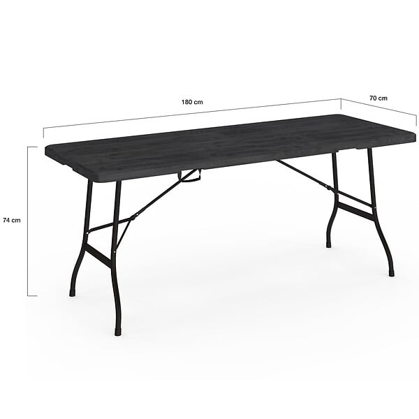 ID MARKET - Table pliante d'appoint portable 180 cm pour camping ou réception imitation bois noir - large