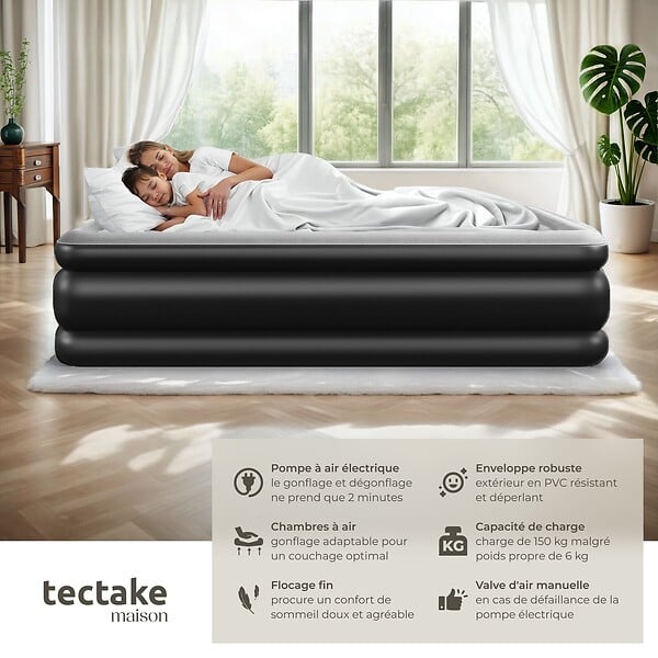 TECTAKE - Matelas gonflable AirDreams avec pompe électrique noir/blanc - large