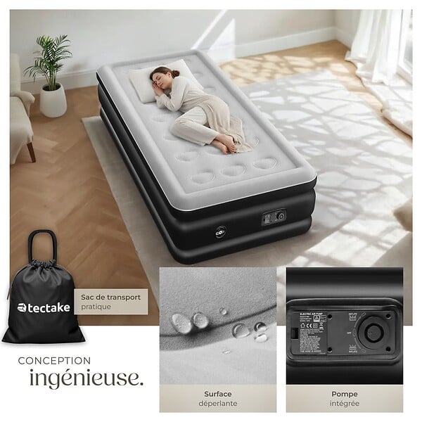TECTAKE - Matelas gonflable AirDreams avec pompe électrique noir/blanc - large