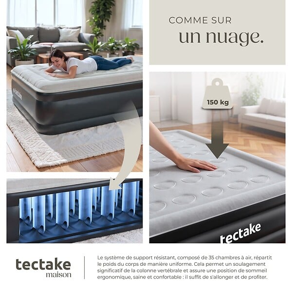 TECTAKE - Matelas gonflable AirDreams avec pompe électrique noir/blanc - large