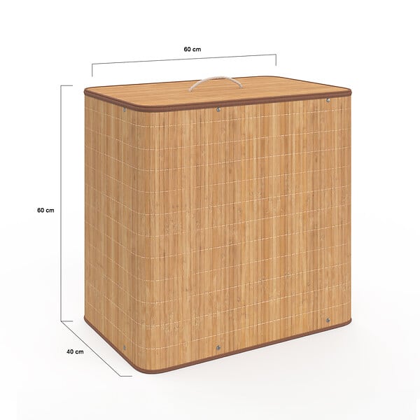ID MARKET - Panier à linge 3 bacs amovibles bambou ALBA tissu écru - large