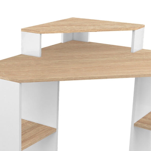 ID MARKET - Bureau d'angle HARRY blanc et façon hêtre gain de place bureau informatique avec rangements - large