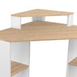 ID MARKET - Bureau d'angle HARRY blanc et façon hêtre gain de place bureau informatique avec rangements - vignette