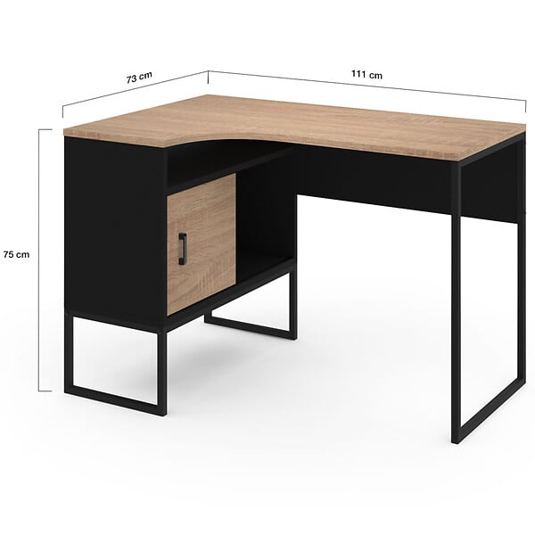 ID MARKET - Bureau d'angle ROB noir et façon hêtre niche de rangement et porte design industriel - large
