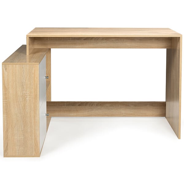 ID MARKET - Bureau d'angle en forme de L BOB avec portes façon hêtre et blanc - large