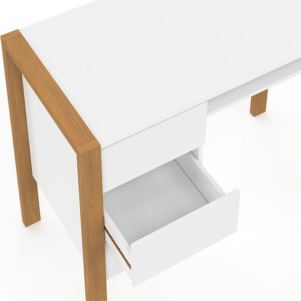 ID MARKET - Bureau scandinave HUGO avec 3 tiroirs et niche blanc et bois - large