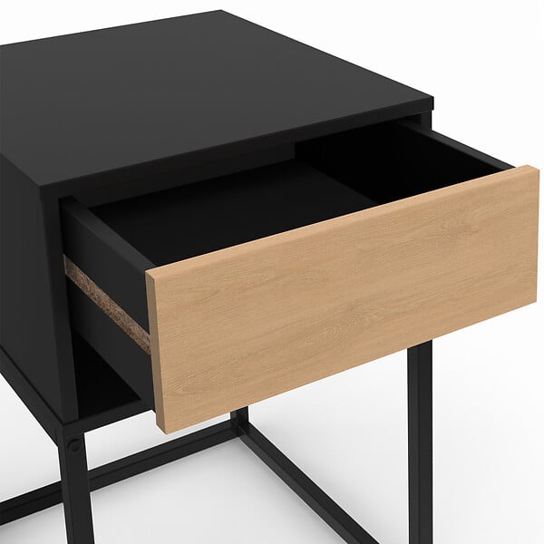 ID MARKET - Lot de 2 tables de chevet ERNEST 1 tiroir et 1 niche noir et façon hêtre - large