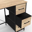 ID MARKET - Bureau 3 tiroirs en tissu UTAH bois et noir design industriel - vignette