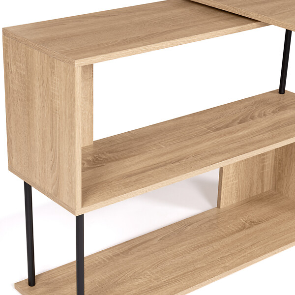 ID MARKET - Bureau d'angle rotatif 180° DETROIT étagère forme S design industriel - large