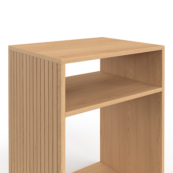 ID MARKET - Lot de 2 tables de chevet NORA avec rangements ouverts effet lattes et bois - large