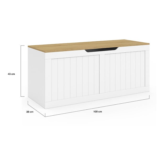 ID MARKET - Banc coffre rangement 100 cm LEON bois et blanc - large