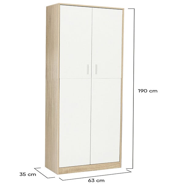 ID MARKET - Armoire de bureau 190 cm multifonction MARIA bois et blanc 2 portes 4 étagères - large