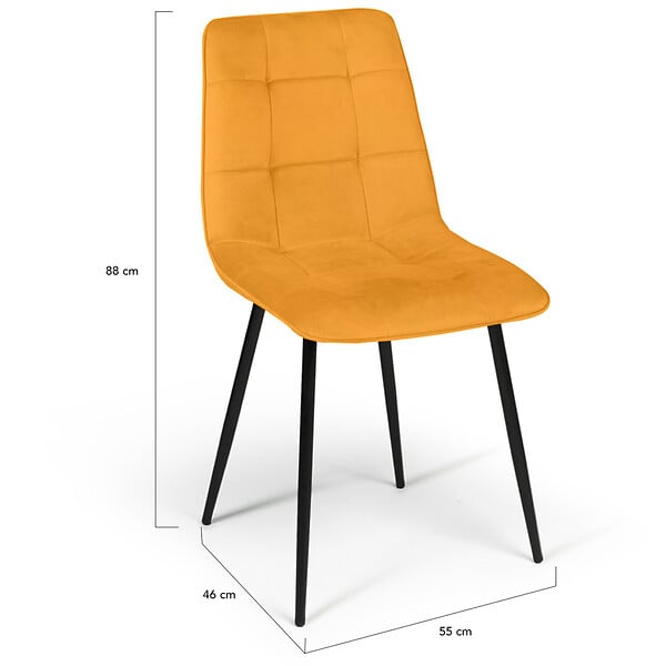 ID MARKET - Lot de 6 chaises MILA en velours mix color bleu x2, jaune ocre x2, rose x2 - large