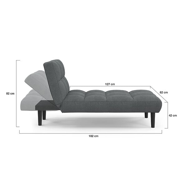 ID MARKET - Méridienne clic clac capitonnée SALOME 80 x 180 cm en tissu gris anthracite - large