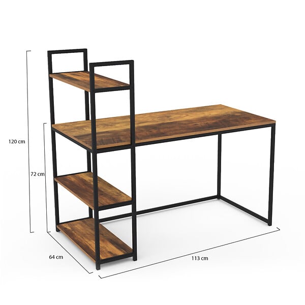 ID MARKET - Bureau bibliothèque HAWKINS plateau bois foncé design industriel - large