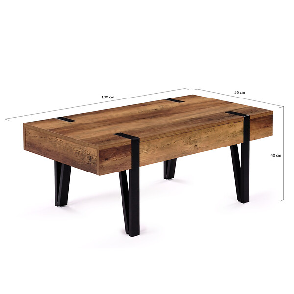 ID MARKET - Table basse rectangulaire 1 tiroir AUSTRIA 100 cm bois pied épingle noir - large