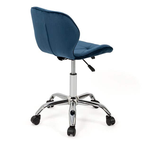 ID MARKET - Chaise de bureau ROBINE velours bleu à roulettes - large