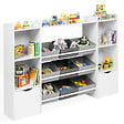 ID MARKET - Meuble de rangement enfant MANA 7 étagères, 9 bacs en tissu et 2 cubes sur roulettes blanc - vignette