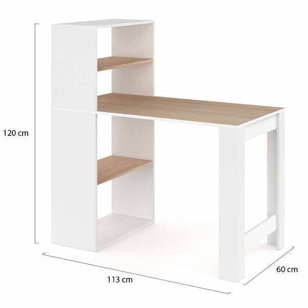 ID MARKET - Bureau bibliothèque BEN avec étagères blanc et façon hêtre - large