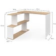 ID MARKET - Bureau d'angle rotatif 180° JOY étagère forme S bois façon hêtre et blanc - vignette