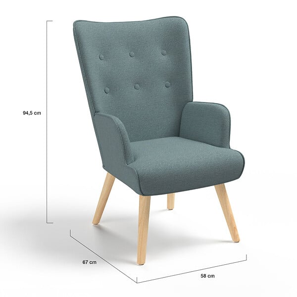 ID MARKET - Fauteuil scandinave IVAR en tissu vert eucalyptus - large