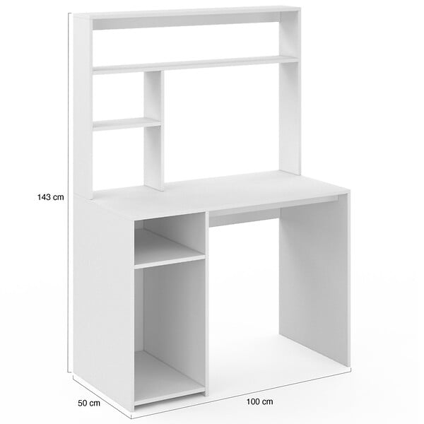 ID MARKET - Bureau avec étagères de rangement DAN blanc - large