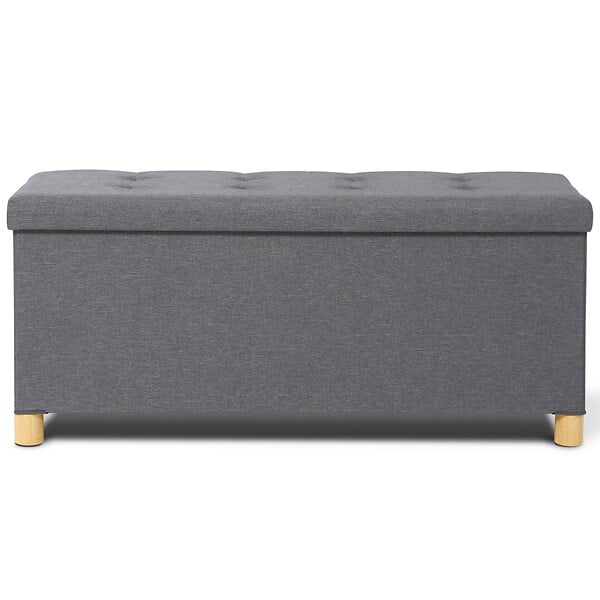 ID MARKET - Banc coffre rangement sur pied 100 cm tissu gris anthracite - large