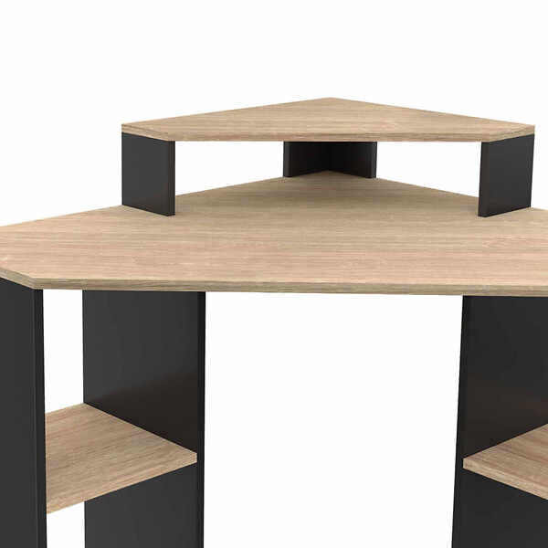 ID MARKET - Bureau d'angle HARRY noir et façon hêtre gain de place bureau informatique avec rangements - large