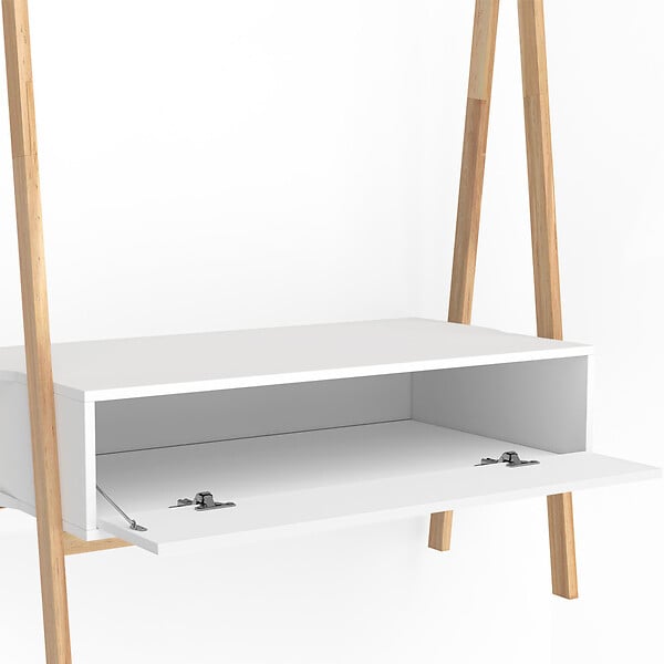 ID MARKET - Portant enfant tipi LEON 130 cm avec 1 porte blanc et bois - large