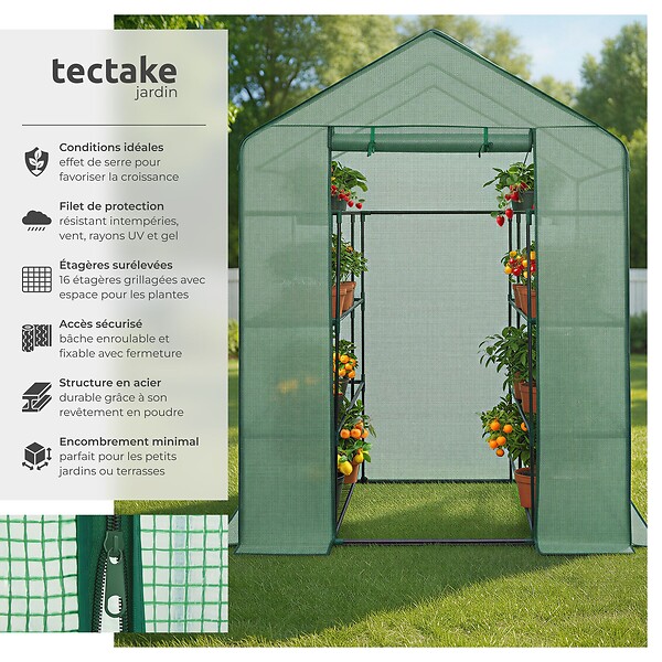 TECTAKE - Serre de jardin souple 2,04 m² 143x143x195cm vert - large