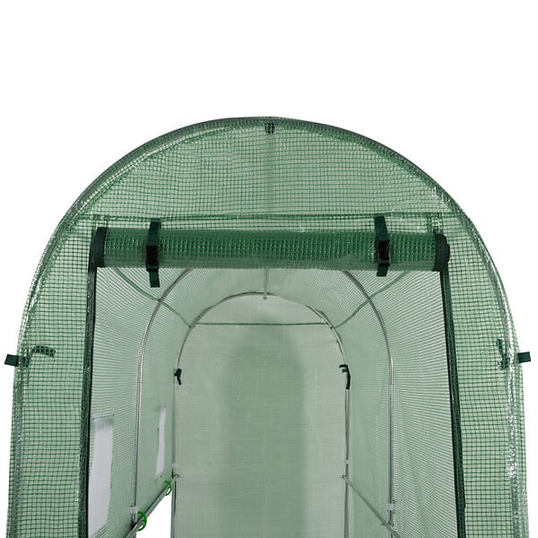 ID MARKET - Serre à tomates de jardin 3m² 3 x 1 x 2 m acier galvanisé + bâche anti-UV relevable avec porte et 2 fenêtres verte - large
