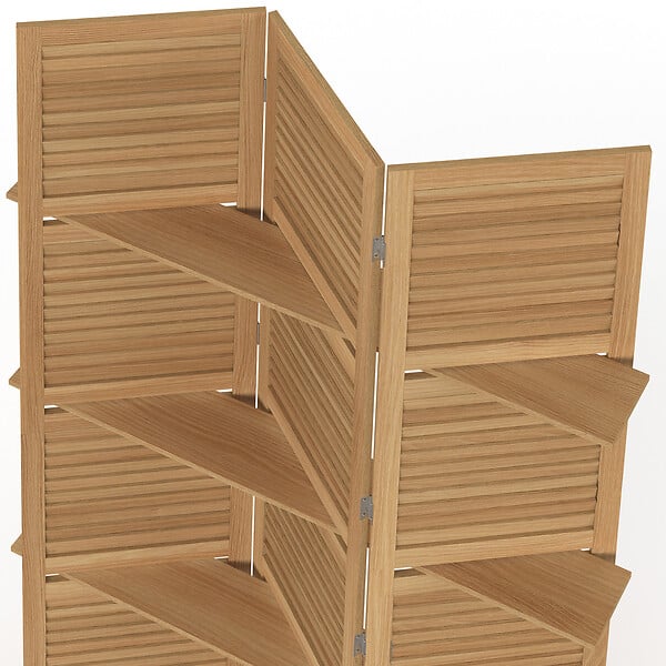 ID MARKET - Paravent intérieur 3 panneaux lattes persiennes avec 3 étagères bois - large