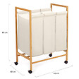 ID MARKET - Panier à linge 3 compartiments bambou RITA tissu écru avec roulettes - vignette