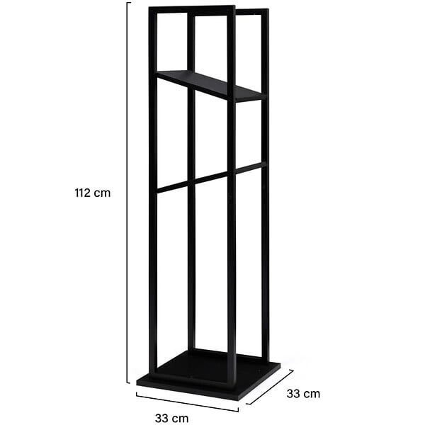 ID MARKET - Range bûches vertical acier noir avec 2 étagères H.112 CM pour cheminée - large