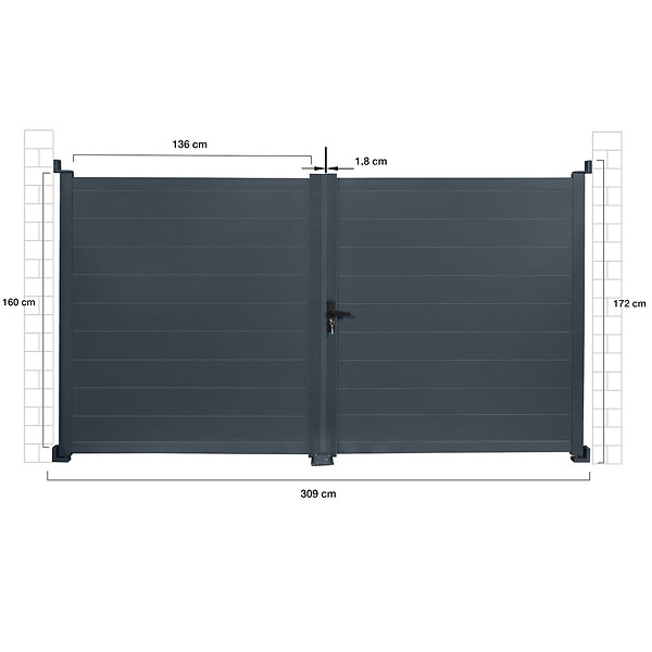 ID MARKET - Portail battant 302x160 cm en aluminium gris anthracite - large
