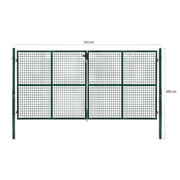 ID MARKET - Portillon de jardin double porte 315 x 150 cm en acier vert avec serrure et poignée - large